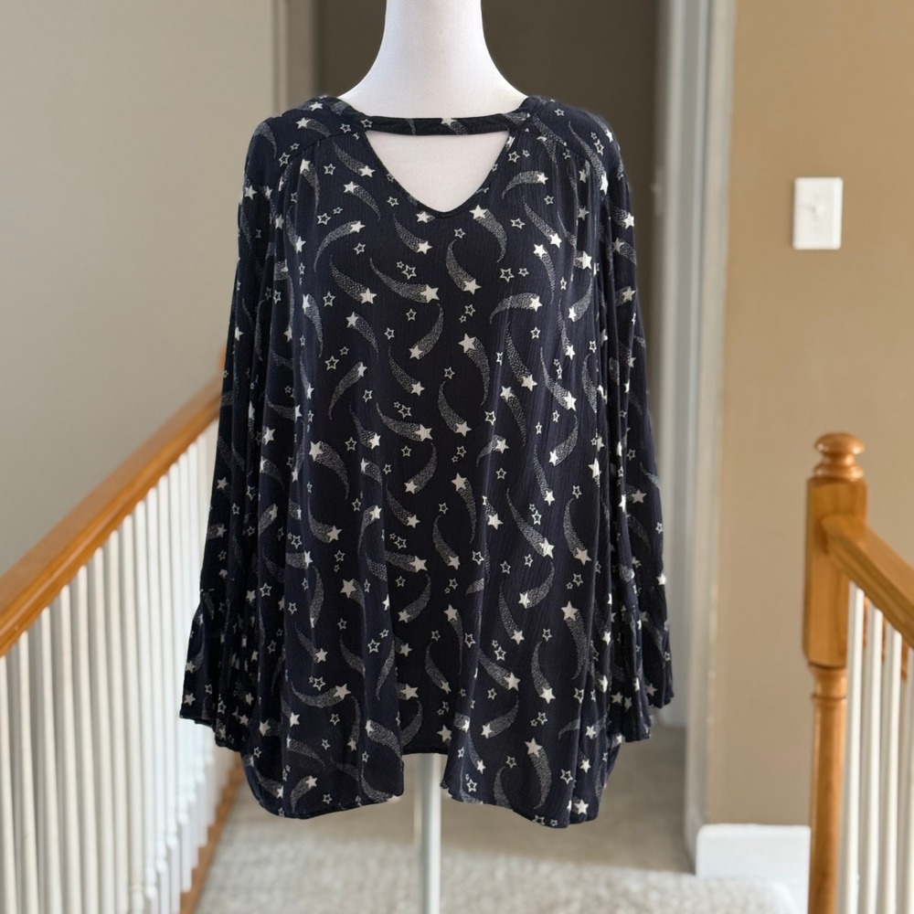 Lane Bryant Navy Blue Shooting Star Comet Celestial Cutout Neck Blouse Top 18